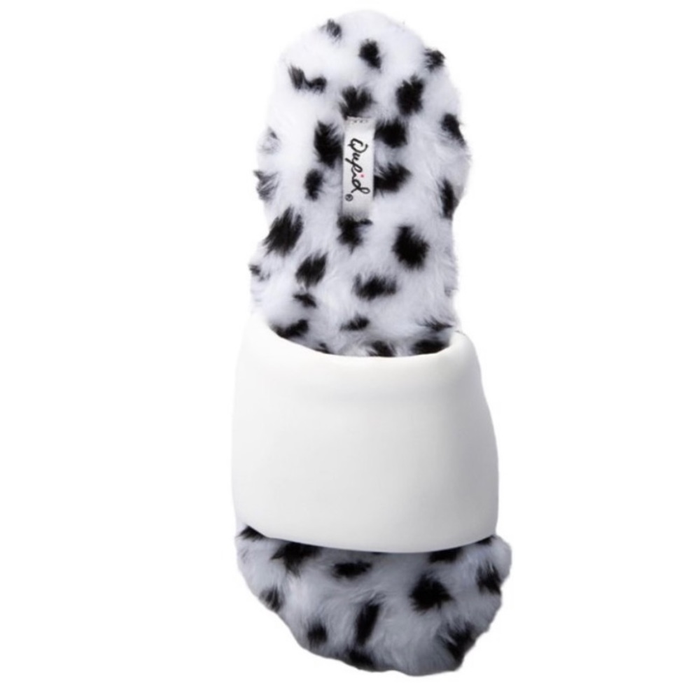 White Fluff Slide with Polka Dot Fur Slipper or Sandal